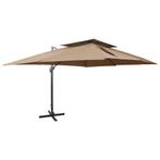 Grote Zweefparasol Taupe | OP = OP | Nu 46% Korting!, Tuin en Terras, Nieuw, Zweefparasol, 3 tot 4 meter, Kantelbaar