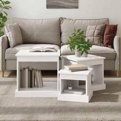 vidaXL 3-delige Salontafelset bewerkt hout wit, Maison & Meubles, Tables | Tables de salon, Envoi
