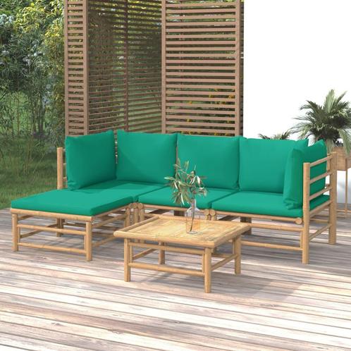 vidaXL Salon de jardin 5 pcs avec coussins vert bambou, Tuin en Terras, Tuinsets en Loungesets, Verzenden