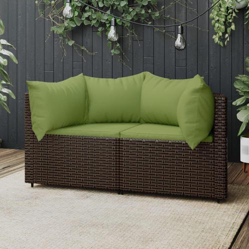 vidaXL Tuinhoekbanken met kussens 2 st poly rattan bruin, Tuin en Terras, Tuinsets en Loungesets, Nieuw, Verzenden