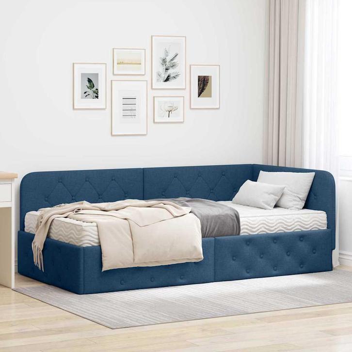 vidaXL Hoek Bed Frame met matras met hoofdeinde Blauw 90 x, Huis en Inrichting, Slaapkamer | Bedden, Nieuw, Verzenden
