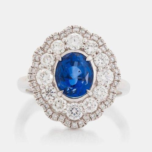 Bague Platine -  3.85ct. tw. Saphir - Diamant - Pas de, Handtassen en Accessoires, Ringen