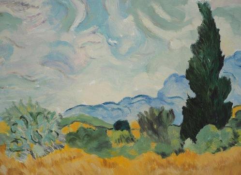 Ecole du XXème siècle - Champ de blé avec cyprès (Hommage à, Antiek en Kunst, Kunst | Schilderijen | Modern