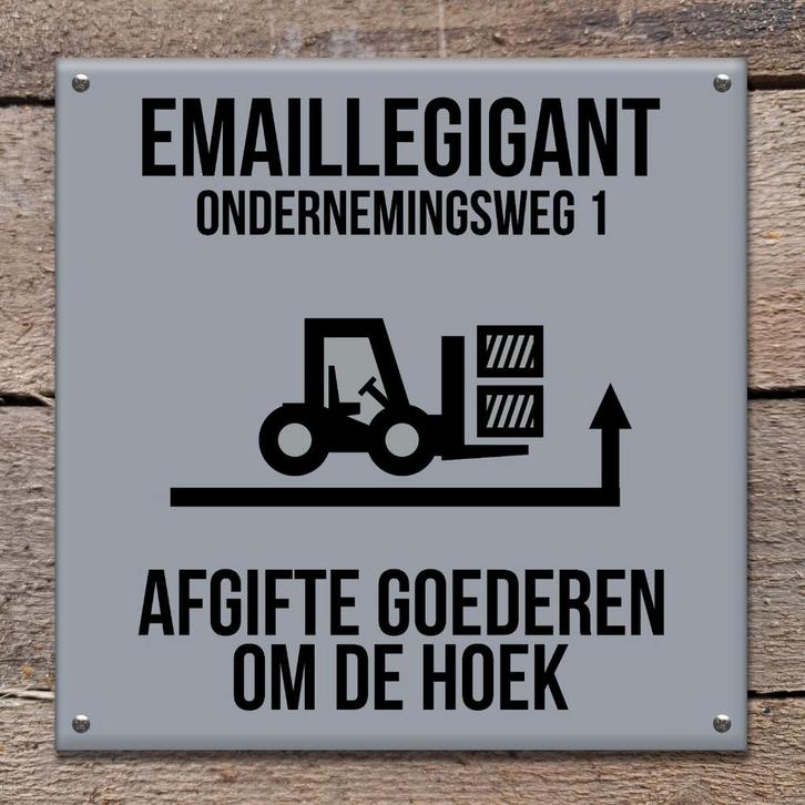 Emaille bord afgifte goederen om de hoek, Collections, Marques & Objets publicitaires, Envoi