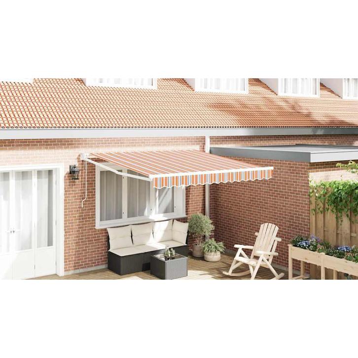 vidaXL Inklapbare Luifel Oranje en grijs en blauw en wit 350, Tuin en Terras, Zonneschermen, Nieuw, Verzenden