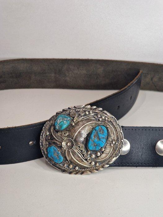 Boucle de ceinture en turquoise dorigine amérindienne -, Antiquités & Art, Art | Art non-occidental
