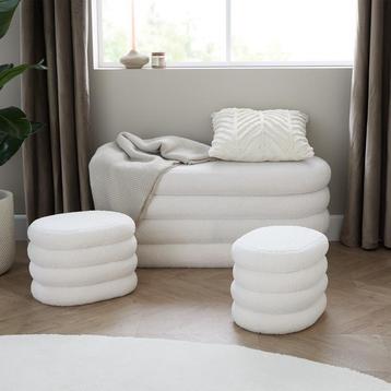 Banc de rangement en teddy avec 2 poufs - 100 x 46 x 42 cm | beschikbaar voor biedingen