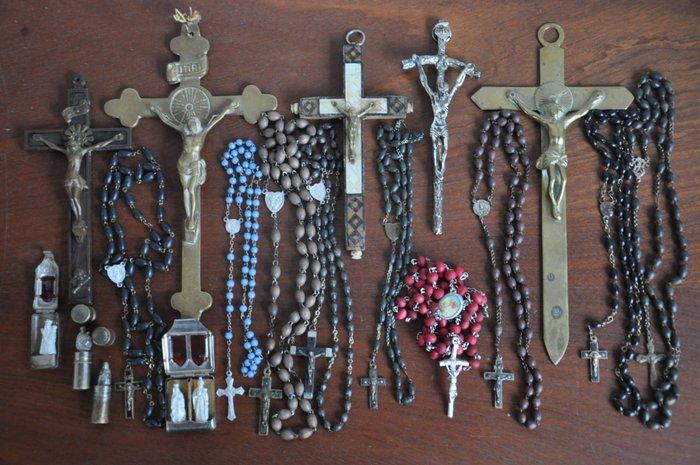 Rozenkrans (18) - koper, verguld, hout, metaal, parelmoer -, Antiquités & Art, Antiquités | Livres & Manuscrits