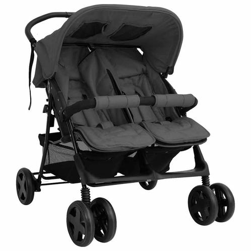 vidaXL Tweelingkinderwagen staal donkergrijs, Kinderen en Baby's, Kinderwagens en Combinaties, Nieuw, Verzenden