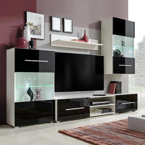 vidaXL Muurvitrine tv-meubel met LED-verlichting zwart, Maison & Meubles, Armoires | Mobilier de télévision, Envoi