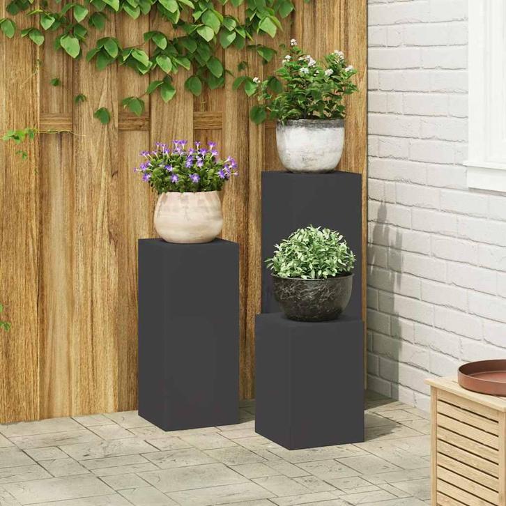 vidaXL Plantenkasten 3 pcs Zwart Staal, Tuin en Terras, Bloembakken en Plantenbakken, Nieuw, Verzenden