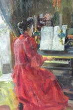 École française, circa 1900 - Elégante au piano/, Antiek en Kunst