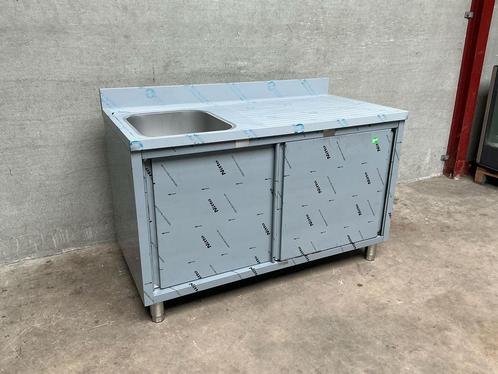 Spoeltafel met schuifdeuren 1 bak links 140cm, Zakelijke goederen, Horeca | Keukenapparatuur, Nieuw in verpakking, Inox Meubilair