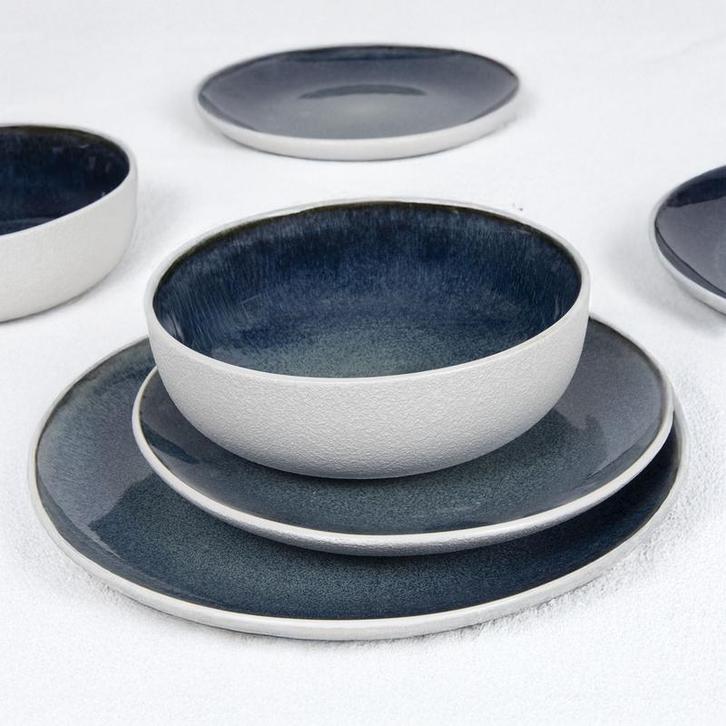 Serviesset Paksos - blauw/wit - 18-delig | 6-persoons, Huis en Inrichting, Tafels | Eettafels, Nieuw, Verzenden