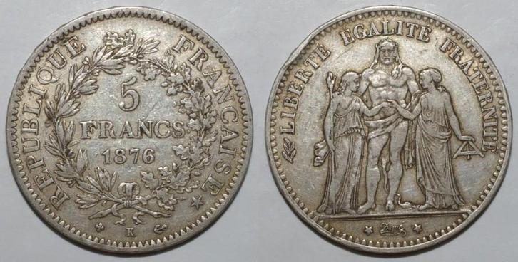 France Frankreich Km 820 5 Francs 1876 K Bordeaux Typ Her..., Postzegels en Munten, Munten | Europa | Niet-Euromunten, België