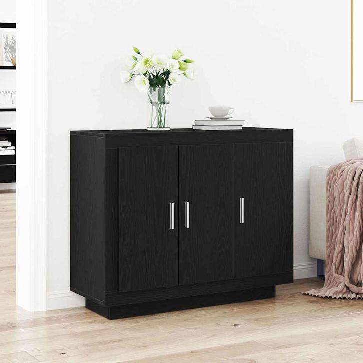 vidaXL Dressoir Zwart Eiken 92 x 35 x 75 cm Bewerkt hout, Huis en Inrichting, Kasten | Dressoirs, Nieuw, Verzenden