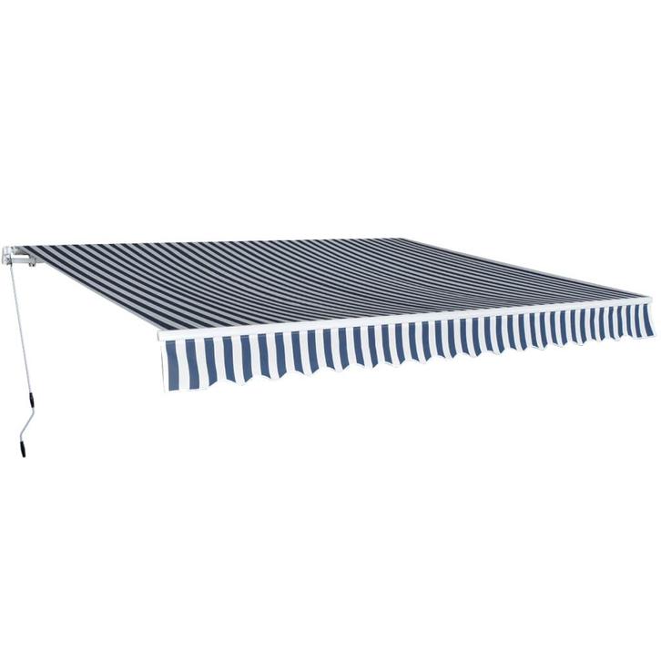 vidaXL Luifel handmatig uittrekbaar 400 cm blauw/wit, Tuin en Terras, Zonneschermen, Nieuw, Verzenden