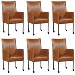 Set van 6 Cognac leren moderne eetkamerstoelen - poot rond, Huis en Inrichting, Stoelen, Overige kleuren, Nieuw, Leer, Ophalen of Verzenden