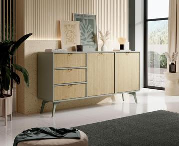 Meubella Dressoir groen Scandinavisch 158x38x81 cm, Huis en Inrichting, Kasten | Dressoirs, Verzenden, Nieuw, 25 tot 50 cm, 150 tot 200 cm