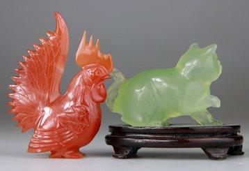 2x Beelden - Beeldjes - Haan Vogel - Sculptuur - Kat -, Antiek en Kunst