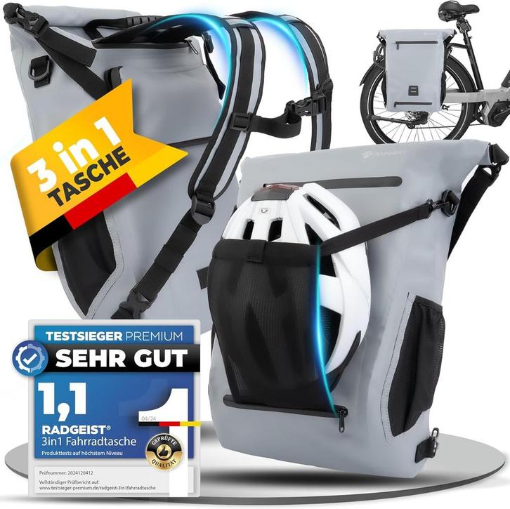 2dekans | RADGEIST 3in1 fietstas voor bagagedrager I, Fietsen en Brommers, Fietsaccessoires | Overige Fietsaccessoires, Ophalen of Verzenden