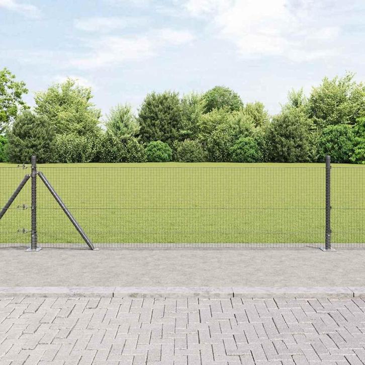 vidaXL Hek met Palen Grijs 0.5 x 50 m Staal, Tuin en Terras, Tuinhekken en Hekwerk, Nieuw, Verzenden