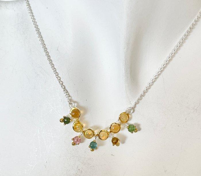 925 zilver, opaal-turmalijn - Halsketting, Verzamelen, Mineralen en Fossielen