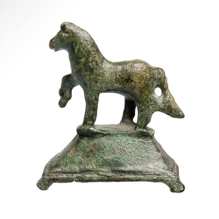 Oud-Romeins Brons Springend paard op voetstuk, Antiek en Kunst, Antiek | Overige Antiek