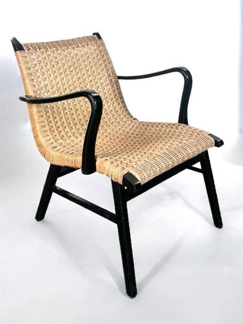 Fauteuil - Bois, Toile de jute - Fauteuil, Antiek en Kunst, Kunst | Designobjecten