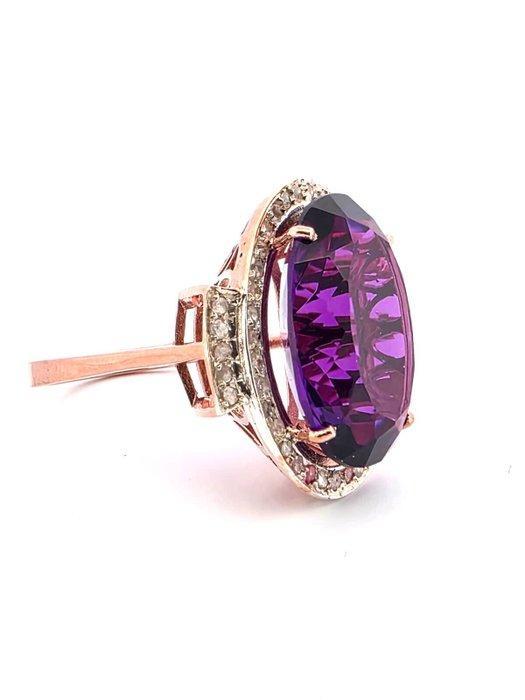 Zonder Minimumprijs - Ring - 9 kt. Roségoud, Zilver Amethist, Handtassen en Accessoires, Ringen