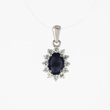 Hanger - 14 karaat Witgoud - 0.89ct. tw. Saffier - Diamant