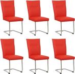 Set van 6 Felrode leren   - poot rond inox - Toledo Leer, Nieuw, Vijf, Zes of meer stoelen, Modern, Leer