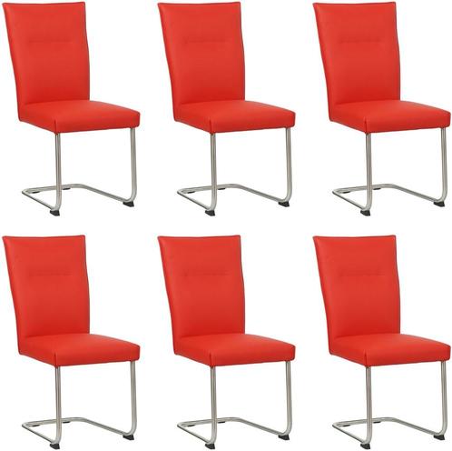 Set van 6 Felrode leren   - poot rond inox - Toledo Leer, Huis en Inrichting, Stoelen, Overige kleuren, Vijf, Zes of meer stoelen