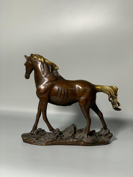 Beeld, Pure Copper Gilded Horse - 20 cm - Brons, Antiquités & Art, Curiosités & Brocante