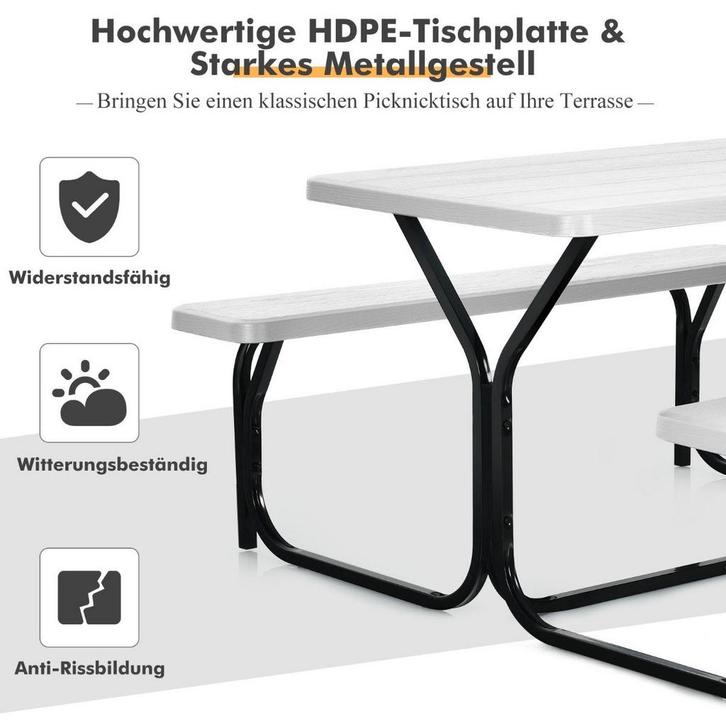 2dekans | Coast picknicktafel en 2 banken met metalen frame, Tuin en Terras, Tuinsets en Loungesets, Ophalen of Verzenden
