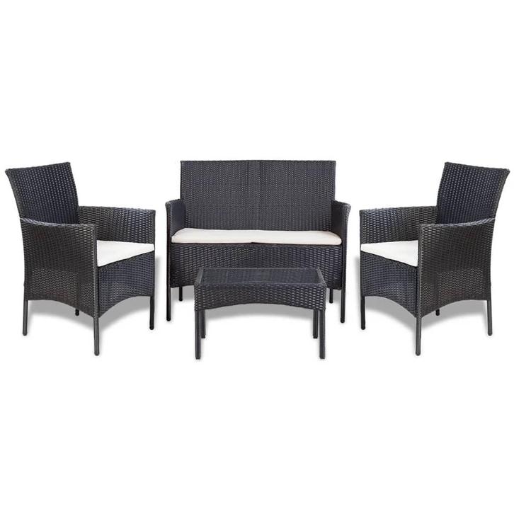 vidaXL 4-delige Loungeset met kussens poly rattan zwart, Tuin en Terras, Tuinsets en Loungesets, Loungeset, Nieuw, Verzenden