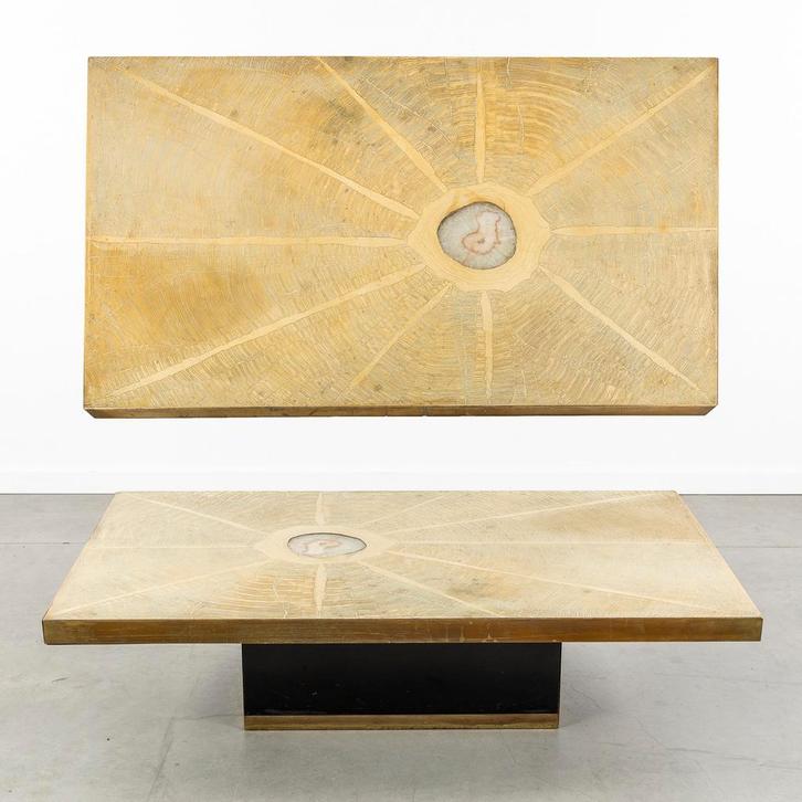 Georges Mathias (XX-XXI) een salontafel met agaatsteen, Huis en Inrichting, Tafels | Salontafels, Nieuw, Metaal