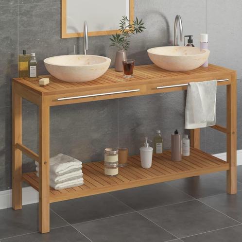 vidaXL Armoire de toilette en teck solide avec lavabos, Maison & Meubles, Tables | Coiffeuses, Neuf, Envoi