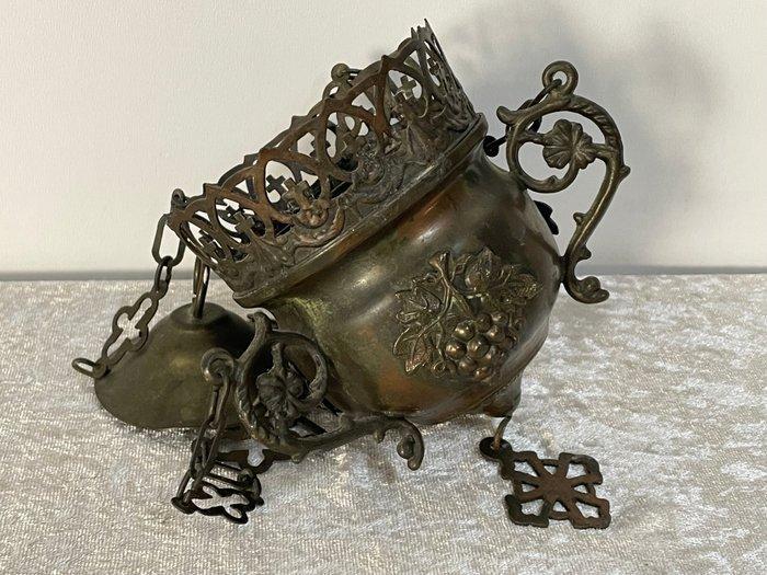 Wierookbrander - Koper, Glas - Wierookbrander, Antiek en Kunst, Kunst | Niet-Westerse kunst