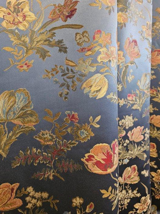 TESSUTO San Leucio bloemrijk BLOUWE duif en GOUDEN -, Antiek en Kunst, Antiek | Tapijten, Tafelkleden en Textiel