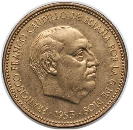 Spanje. Francisco Franco. 2,50 Pesetas 1953 (*71)., Postzegels en Munten, Munten | Europa | Niet-Euromunten