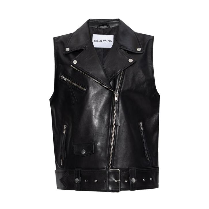 Stand Studio • zwart leren bikers vest • 40, Kleding | Dames, Truien en Vesten, Zwart, Nieuw, Maat 38/40 (M), Verzenden
