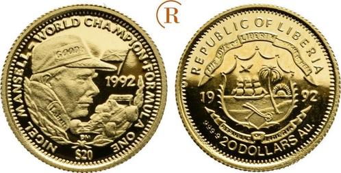20 Dollar 1,24 Gramm Feingoud Nigel Mansell 1992 Liberia:..., Timbres & Monnaies, Monnaies & Billets de banque | Accessoires, Envoi