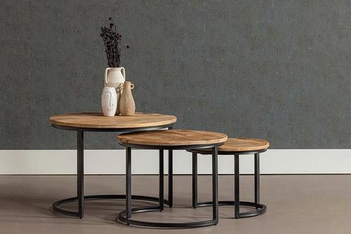 Salontafel Mangohout S Ula Set Van 3, Huis en Inrichting, Tafels | Salontafels, Nieuw, Verzenden