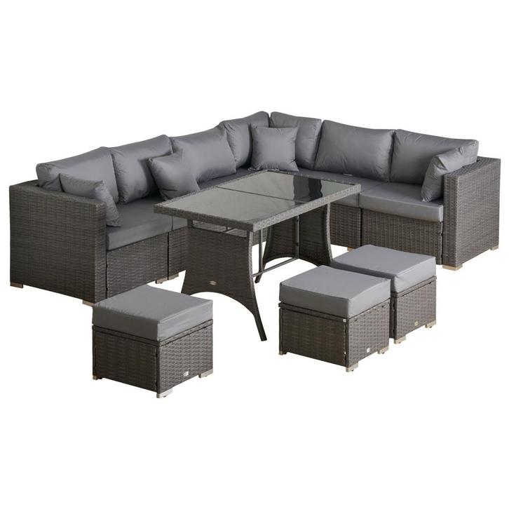 Loungeset - Hoekstoelen – Tafel – Donkergrijs, Tuin en Terras, Tuinsets en Loungesets, Nieuw, Ophalen of Verzenden