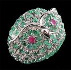 Robijn - Zilver, Ring Uil Bosboodschapper in Smaragd: