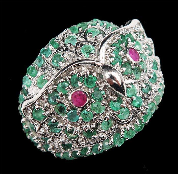 Robijn - Zilver, Ring Uil Bosboodschapper in Smaragd:, Antiek en Kunst, Antiek | Boeken en Manuscripten