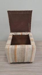 Kruk - Hout/Stof - Vintage poef/kruk met opbergruimte