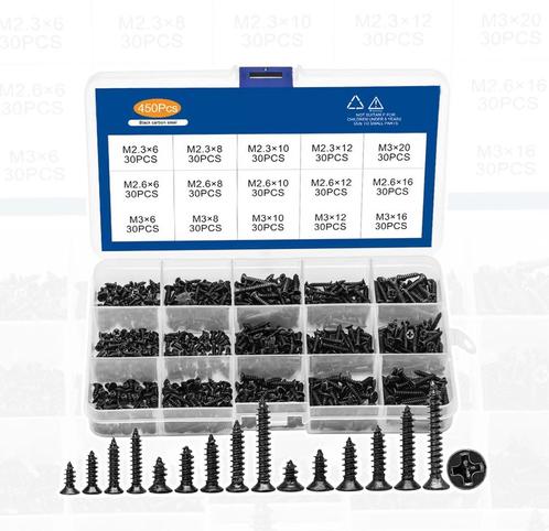 Set van 450 mini schroefjes (2.3, 2.6, 3.0 mm, verzonken, z, Bricolage & Construction, Outillage | Autres Machines, Envoi