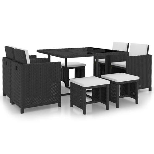 vidaXL 9-delige Tuinset met kussens poly rattan zwart, Tuin en Terras, Tuinsets en Loungesets, Tuinset, Nieuw, Verzenden